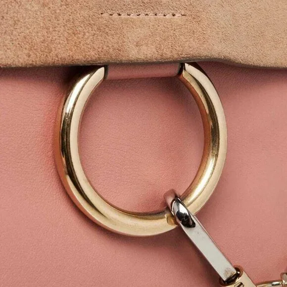 Chloe Pink/Brown Leather and Suede Faye Medium Shoulder Bag
